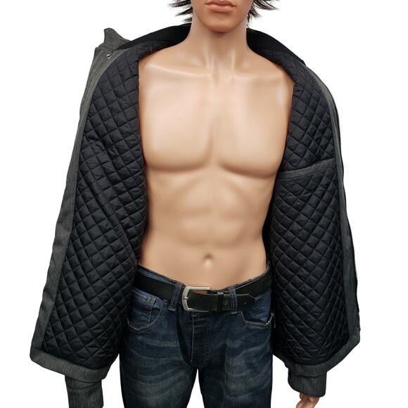 Guess Gunner Jacket Military Style Pea Coat Quilted Lined Gray Herringbone Men L - Picture 7 of 13